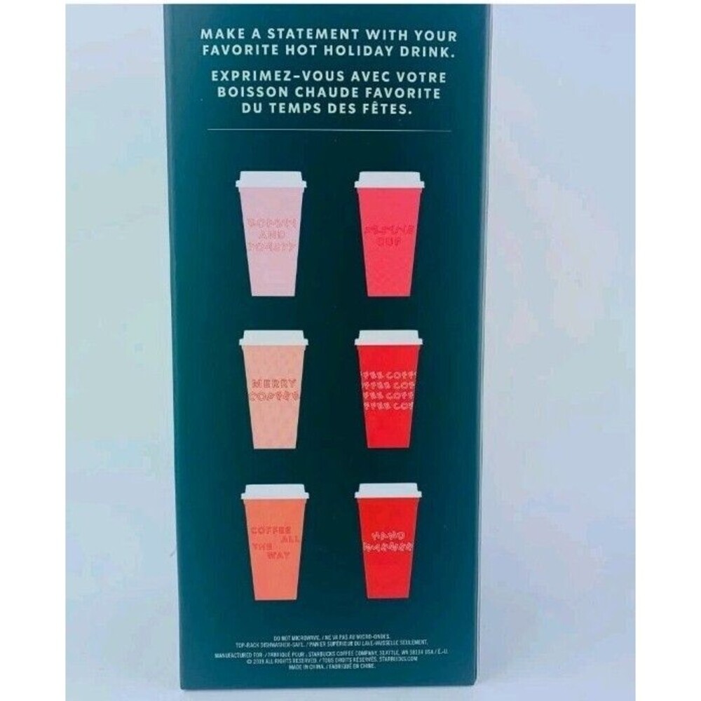 NEW Starbucks Winter Holiday Christmas Reusable Hot Cups 6 Pk Festive Phrases